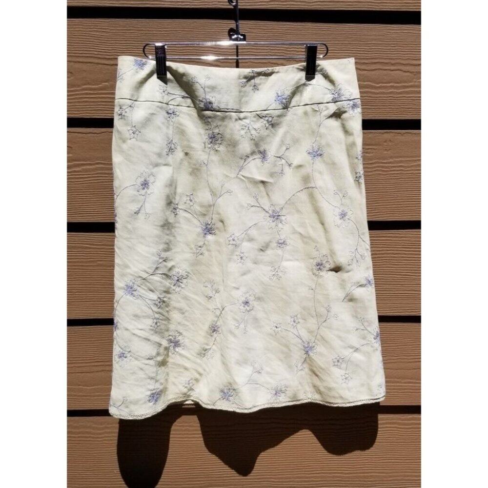 Sigrid Olsen Skirt Womens 10 Rayon Linen Embroidered Spring Floral